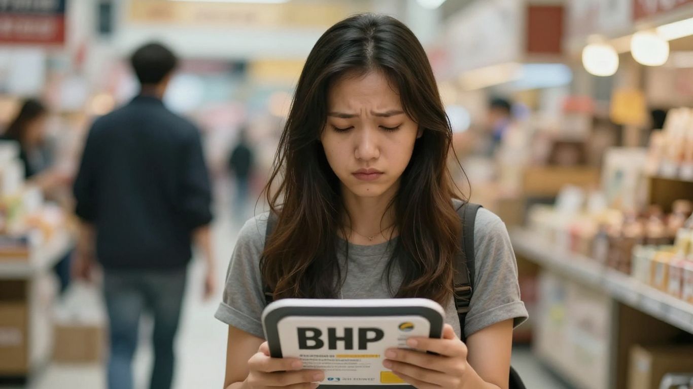Disappointed person with bHIP product, market context.