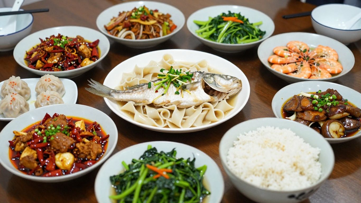 Regional Chinese dishes with contrasting colors