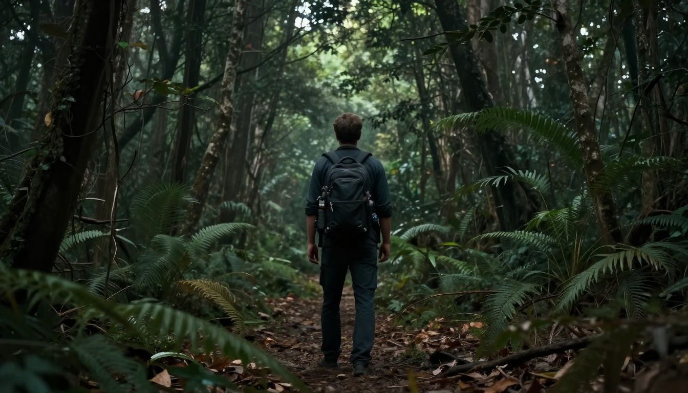 Um jogador explorando um ambiente de floresta extremamente realista com iluminação dinâmica deslumbrante