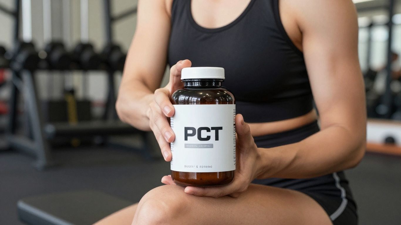 PCT supplement bottle held by a fit individual.