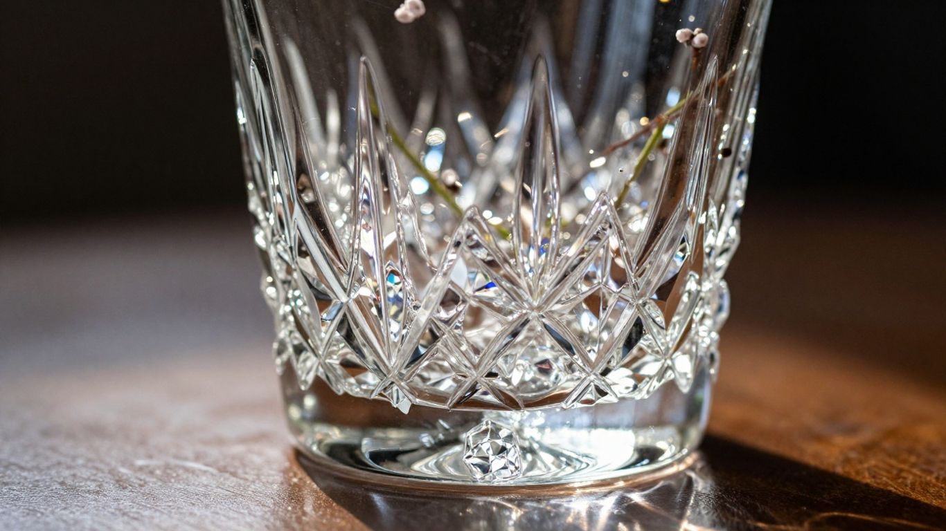 Elegant cut glass vase with intricate facets and light reflections.