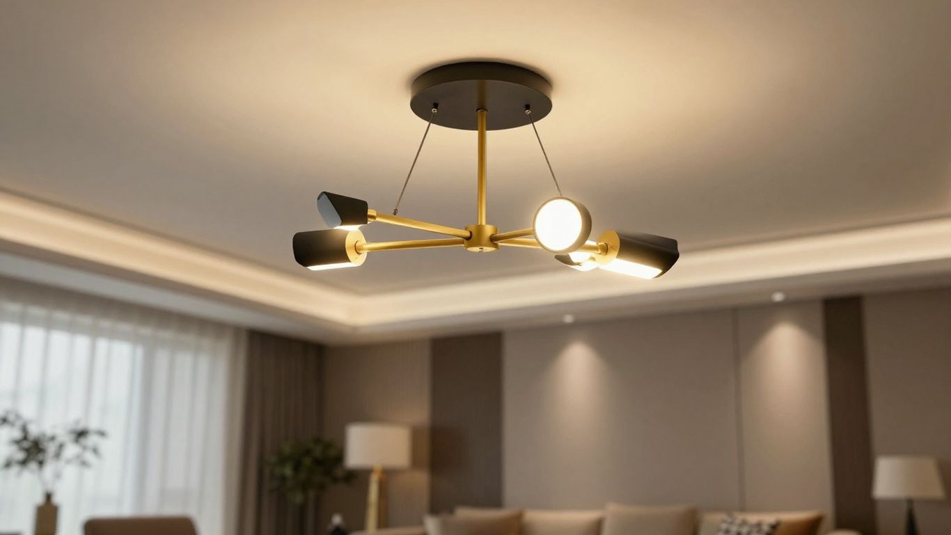 Gold semi-flush mount ceiling light in a modern room.