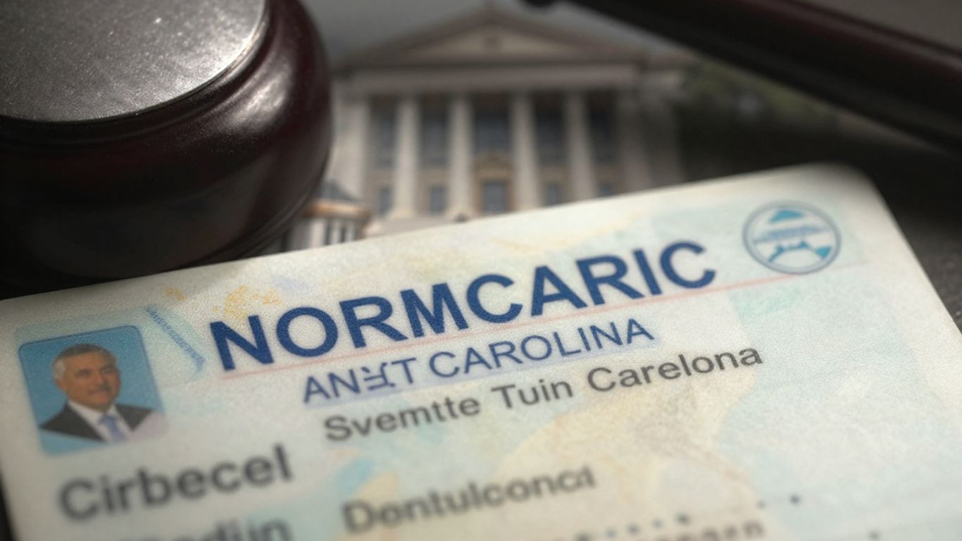 North Carolina driver's license with a gavel.