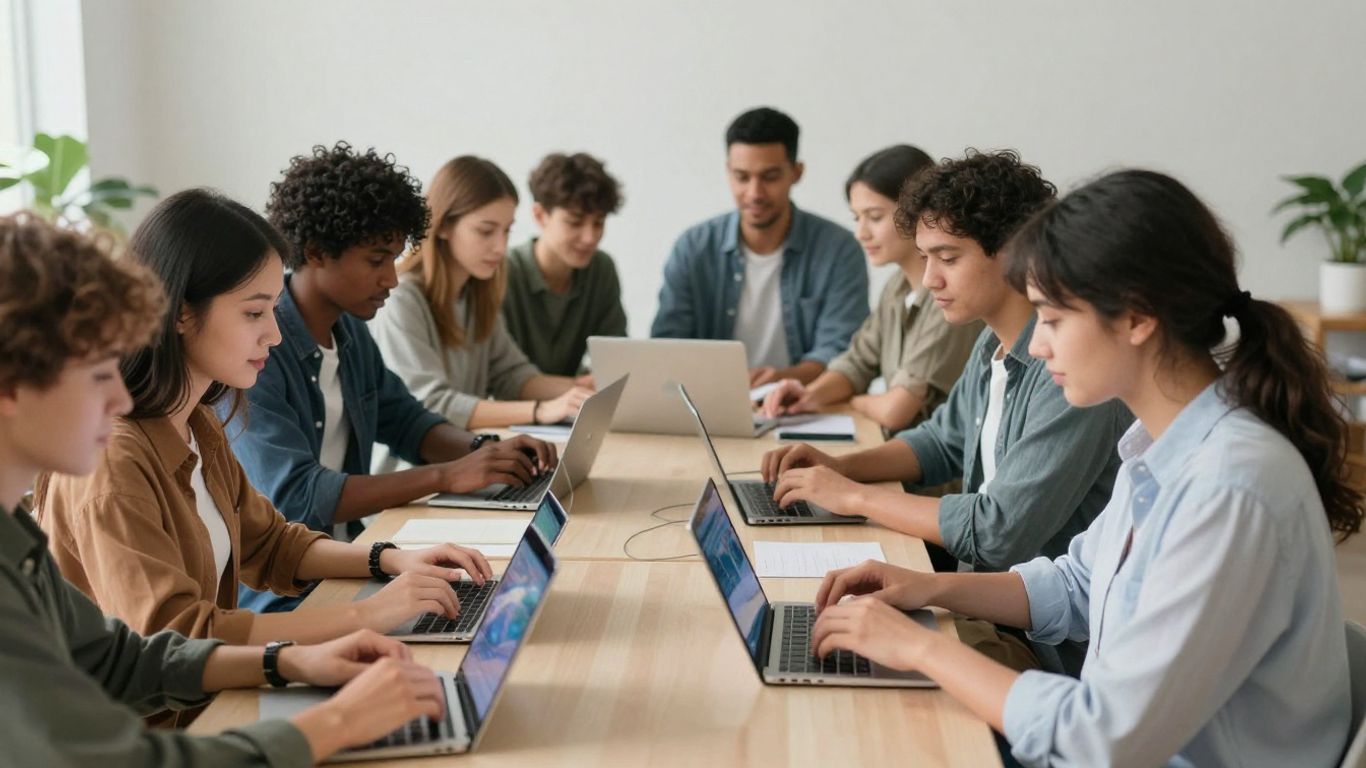 Diverse people engaging with technology, hinting at influencer marketing trends.