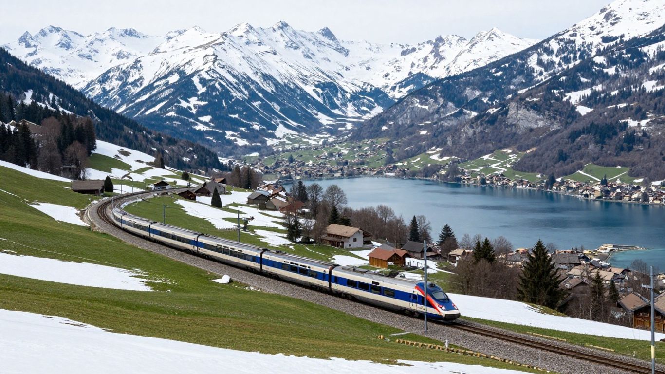 High-speed train crossing the French Alps