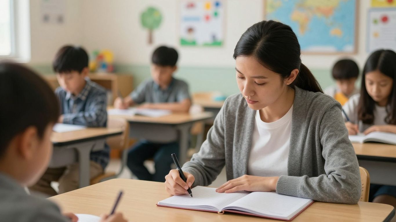 Teacher and caregiver sharing a calm school conversation