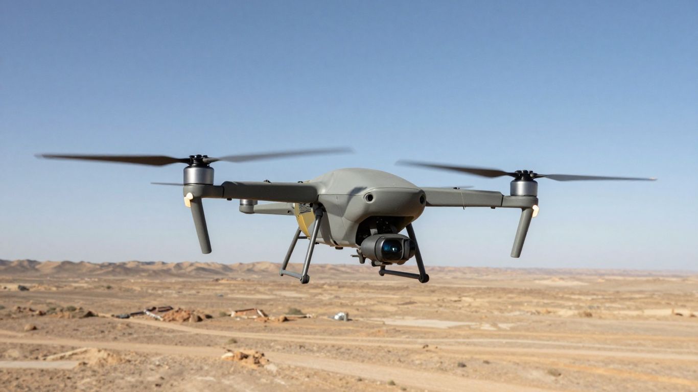 Rugged drone performing aerial survey