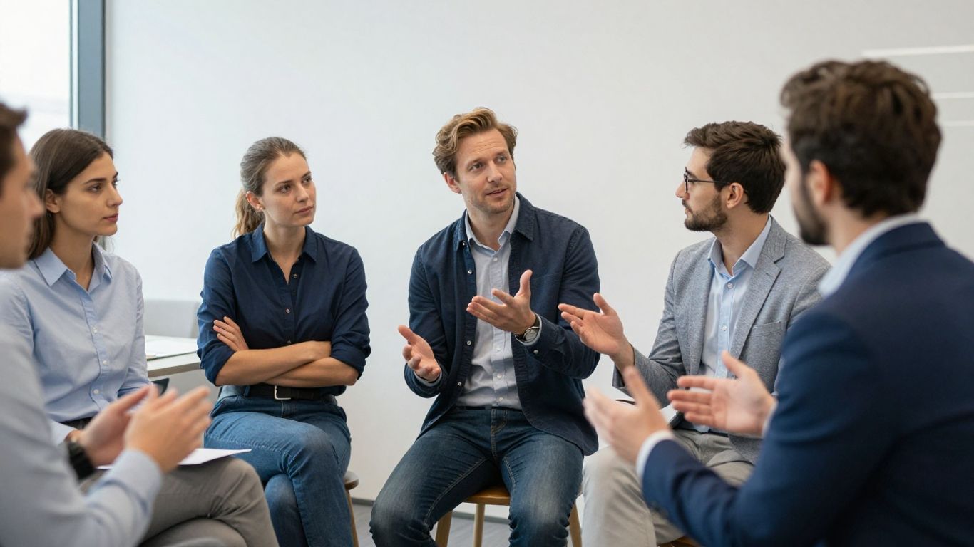 Geschäftsleute im Büro bei einer Besprechung.