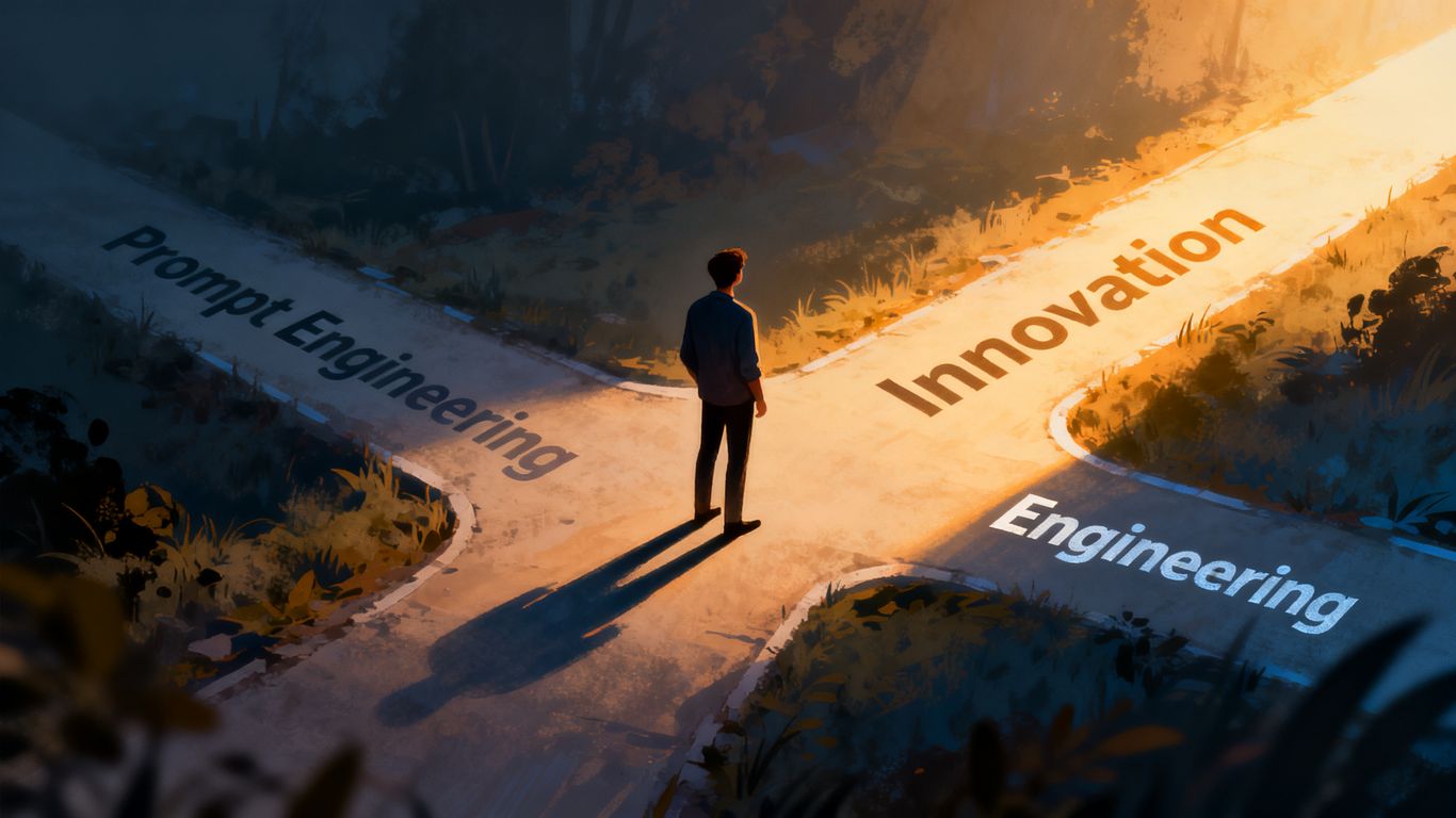 Person choosing a new path over a fading prompt engineering path.