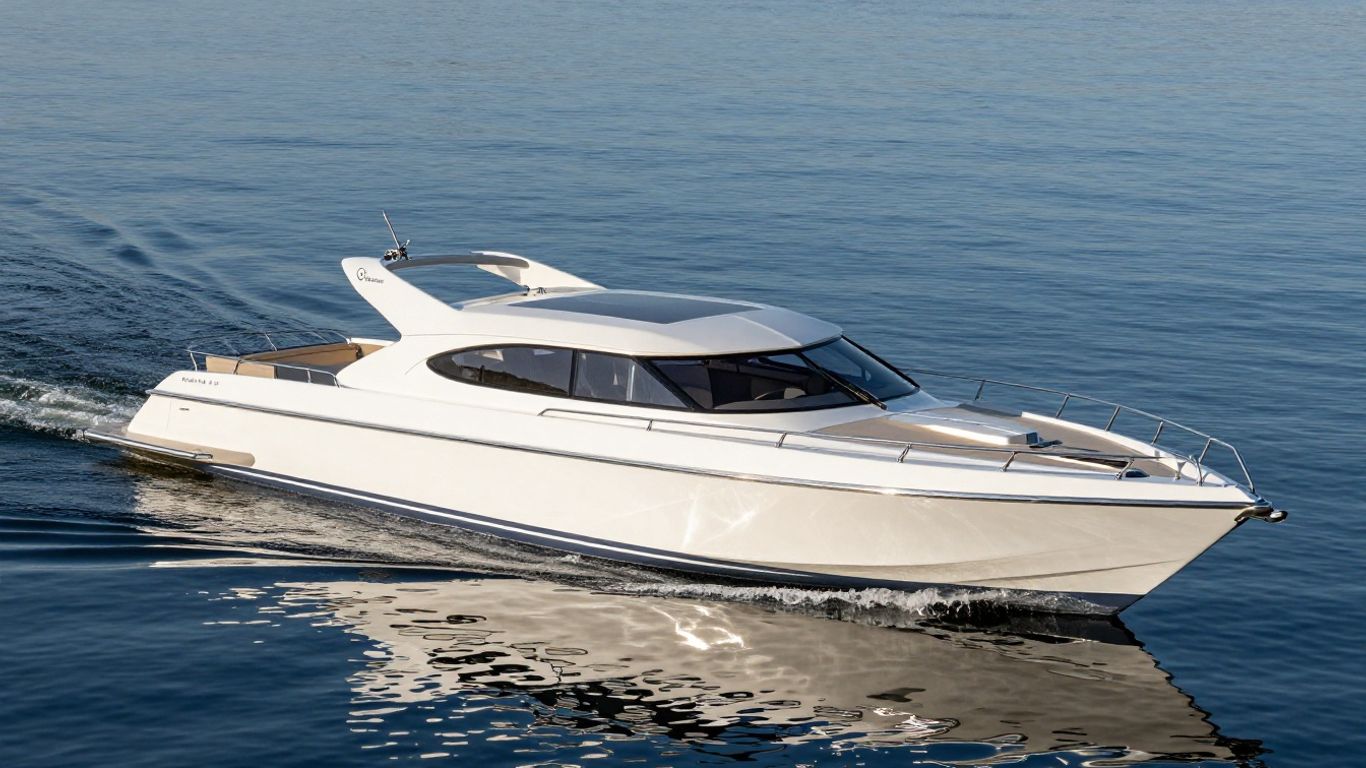 Electric Frauscher 850 Fantom Air boat on water.