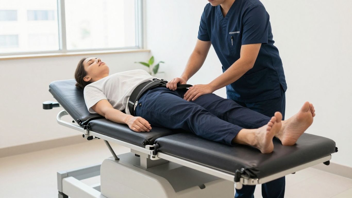 Patient receiving gentle spinal decompression therapy