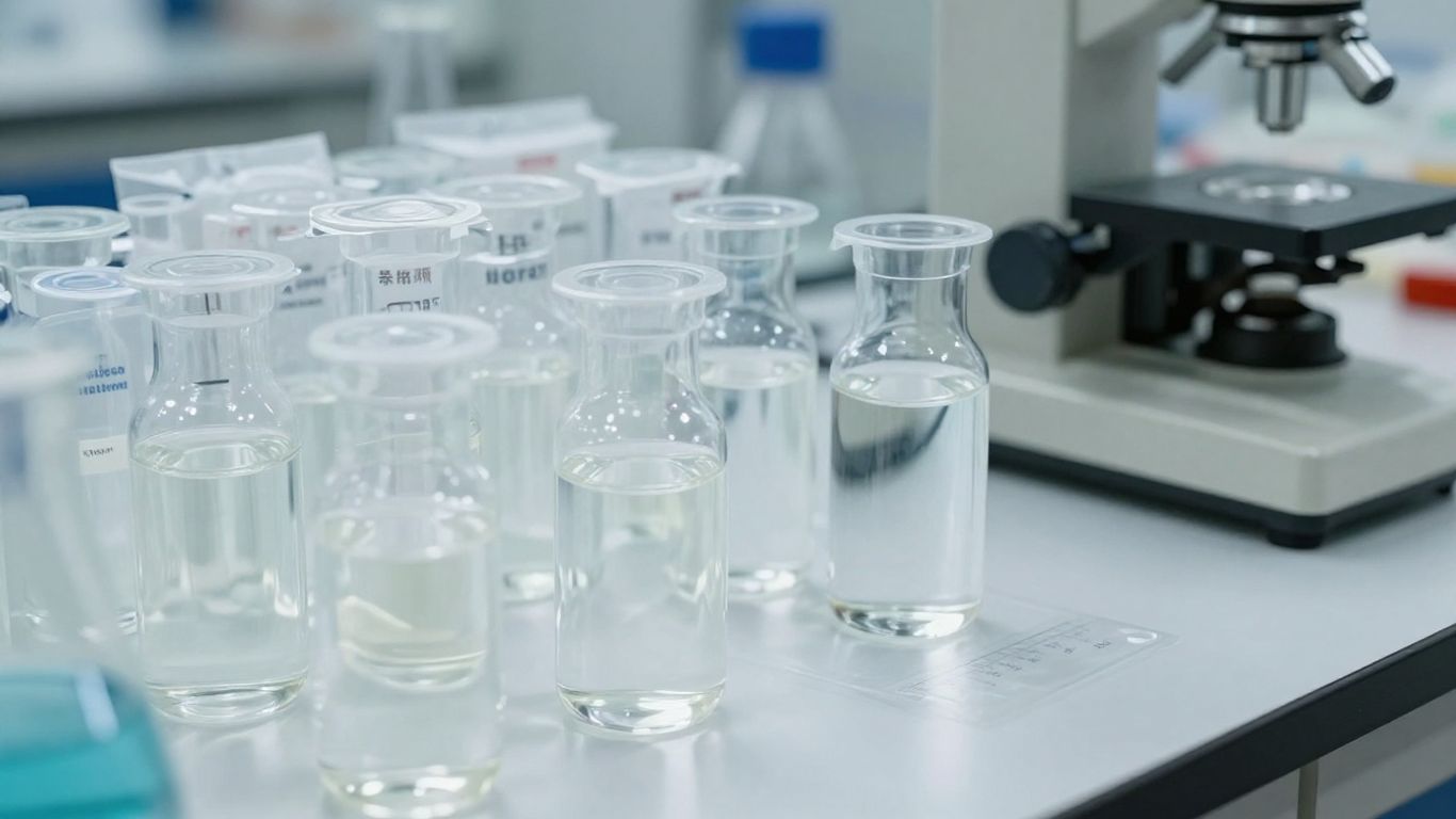 Vials of hCG in a UK laboratory setting.