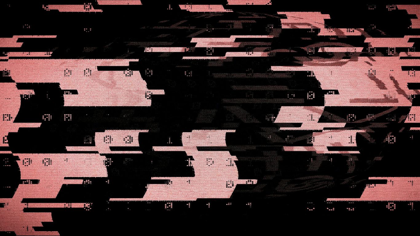 Abstract glitch art with pink and black patterns
