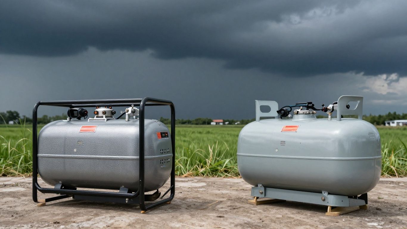 Propane and diesel generators side-by-side for power outage comparison.