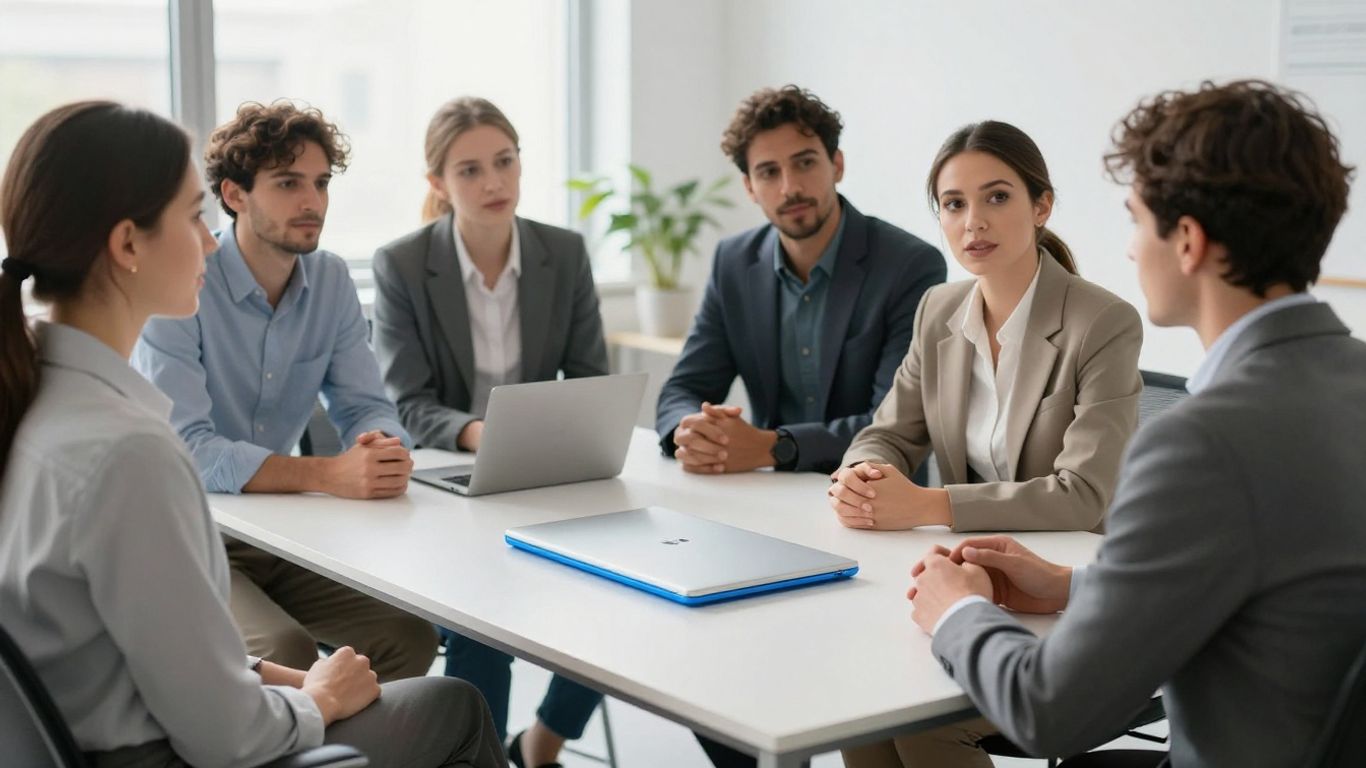IT-Fachleute im Gespräch in einem modernen Büro.