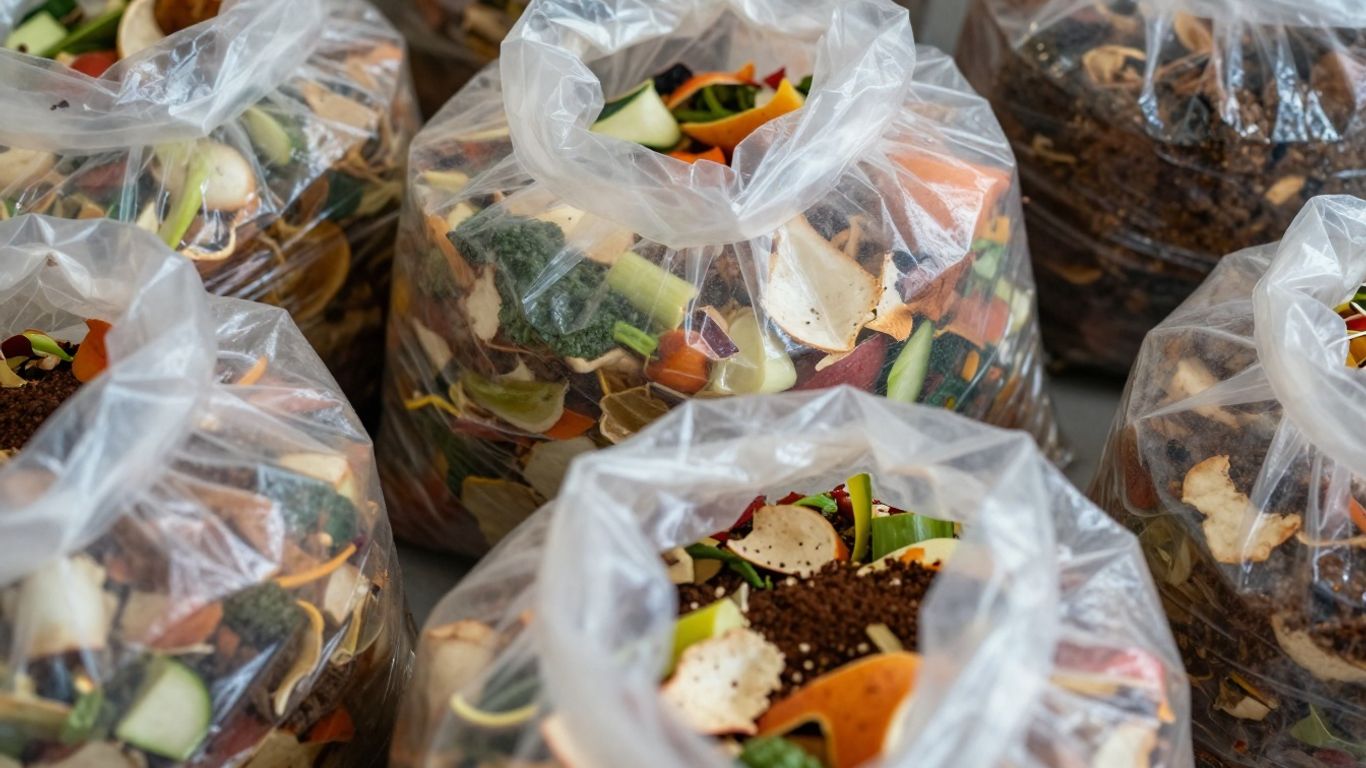 Compostable bags filled with food waste.