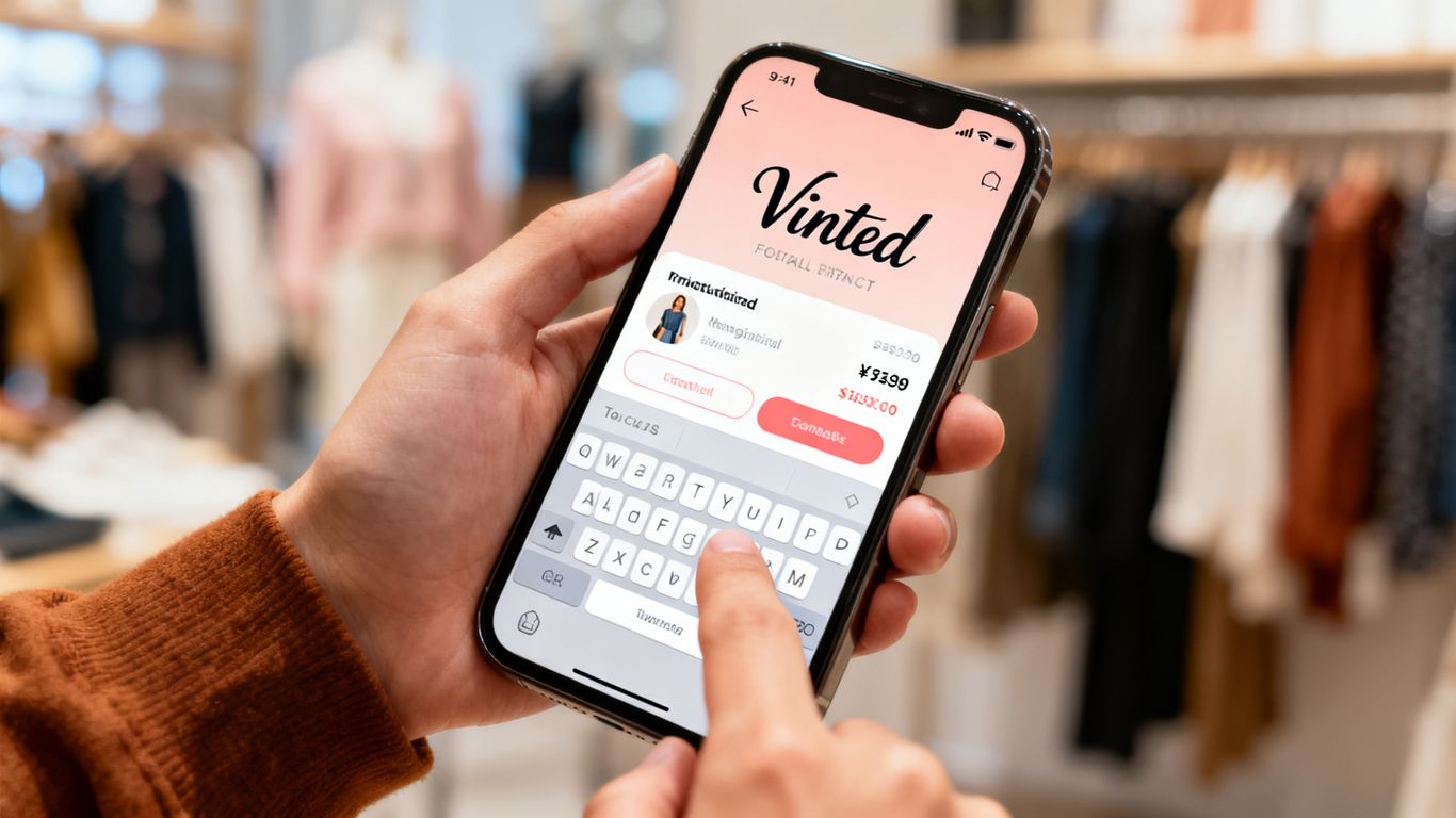 Vinted App auf einem Smartphone in der Hand