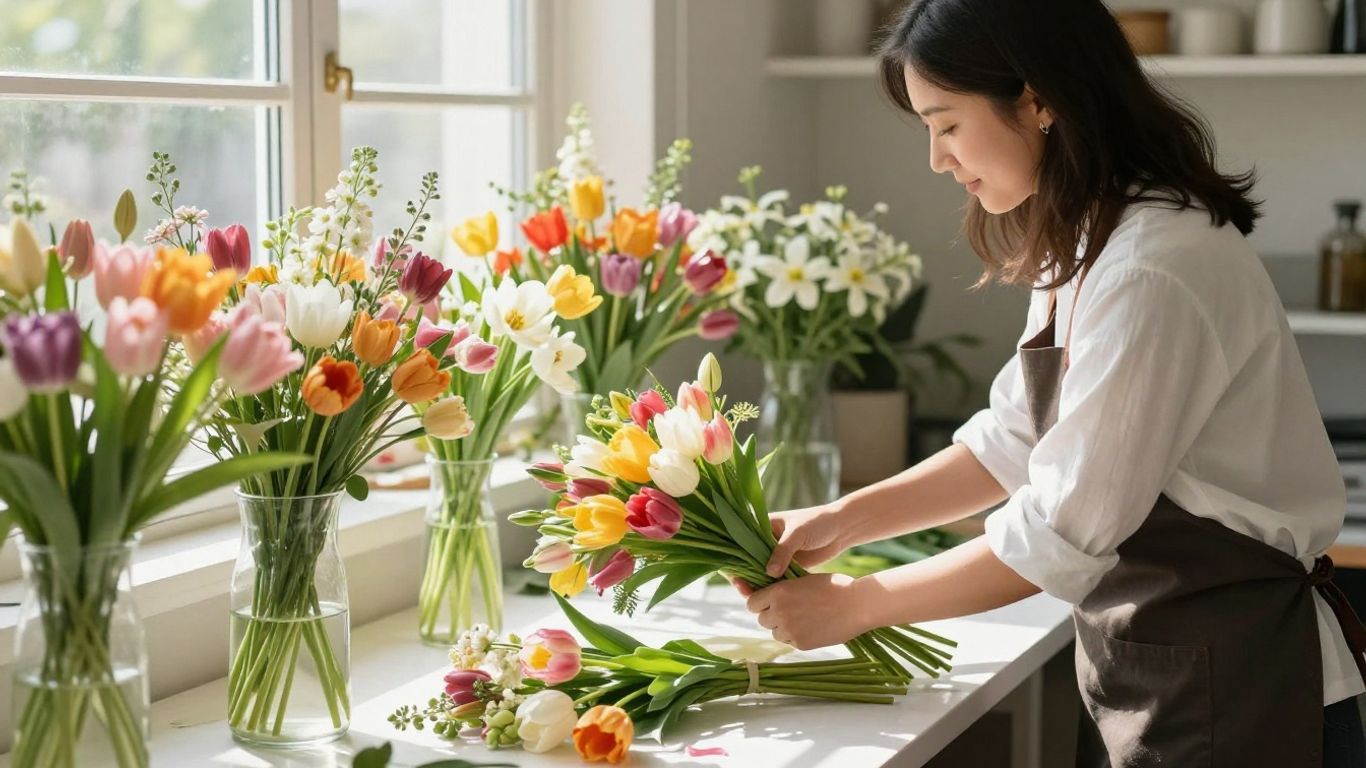 Fresh floral display in sunlight