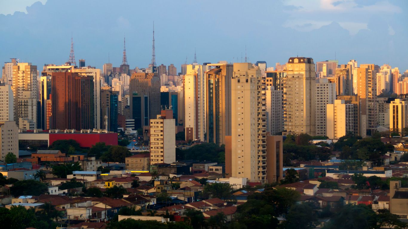 a view of a city with tall buildings