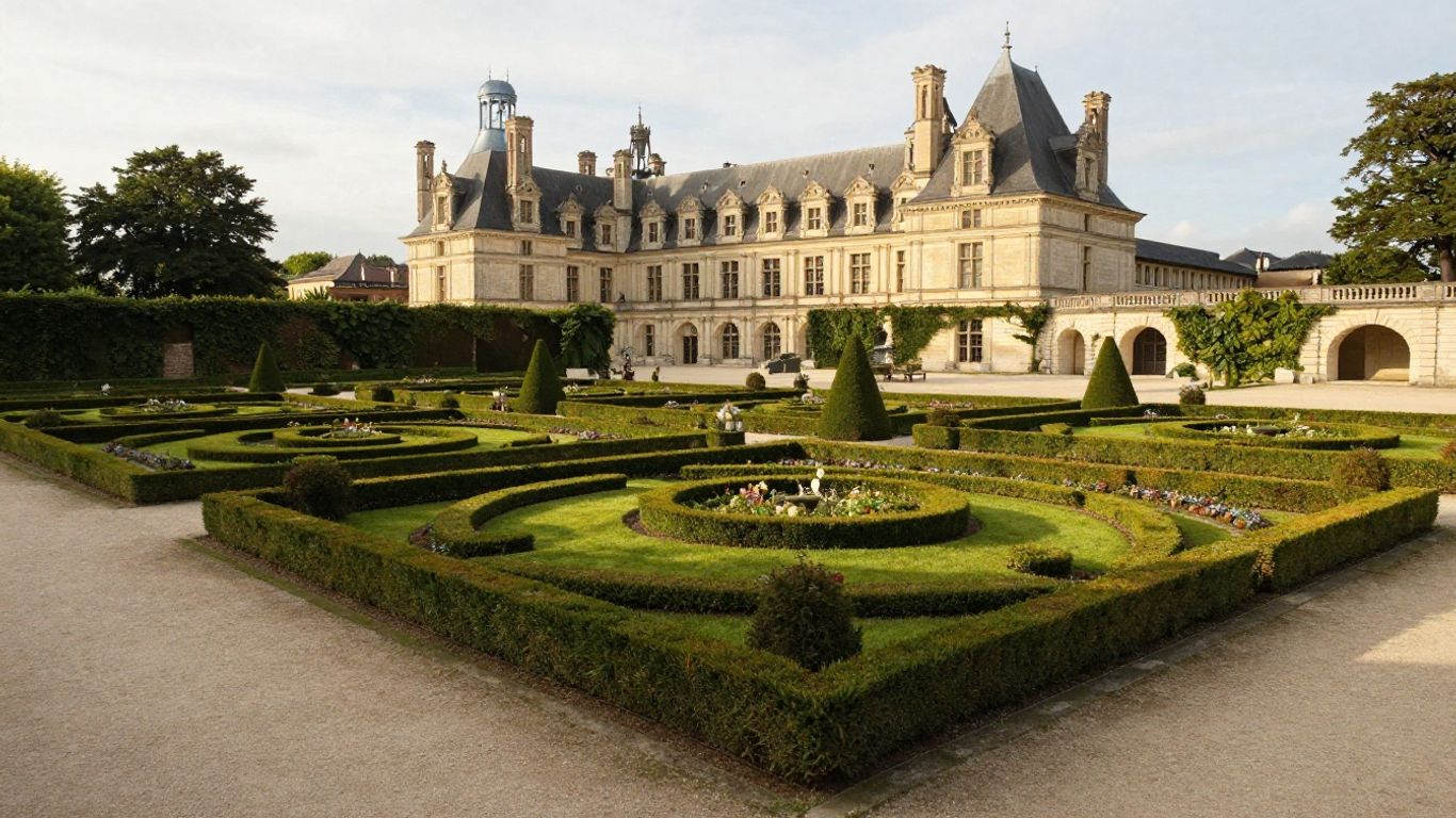 Formal Loire Valley gardens beside a château