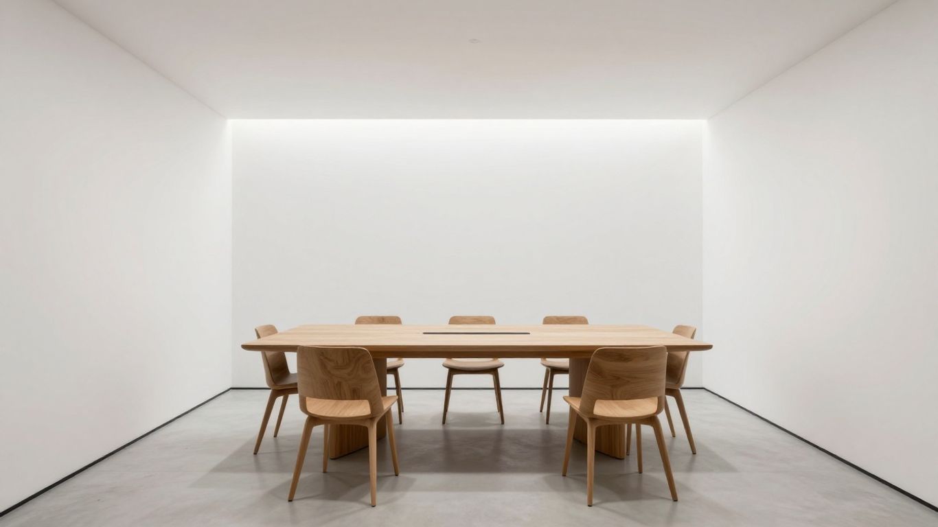 A minimalist conference room with clean architectural lines