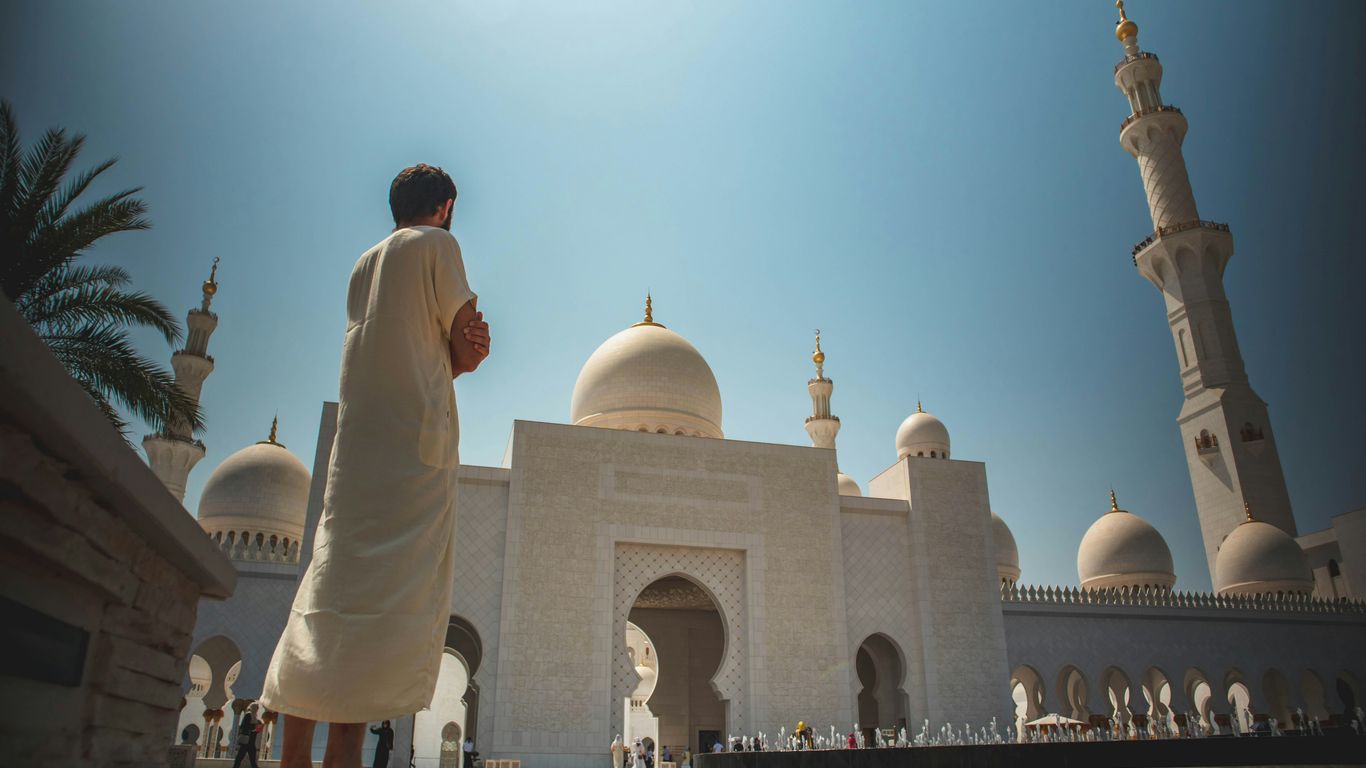 Visitors near the mosque entrance