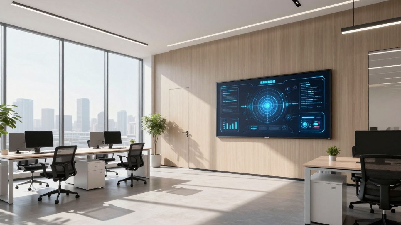 Modern office with advanced window and door technology.