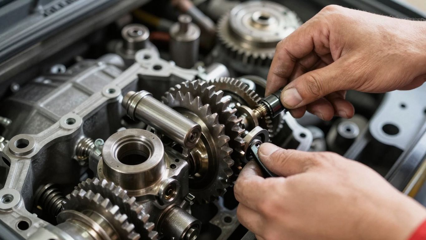 Close-up of automatic transmission gears and components.
