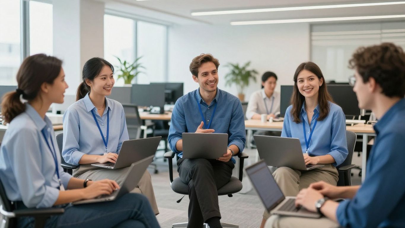 Menschen mit Behinderung im Büro, die zusammenarbeiten.