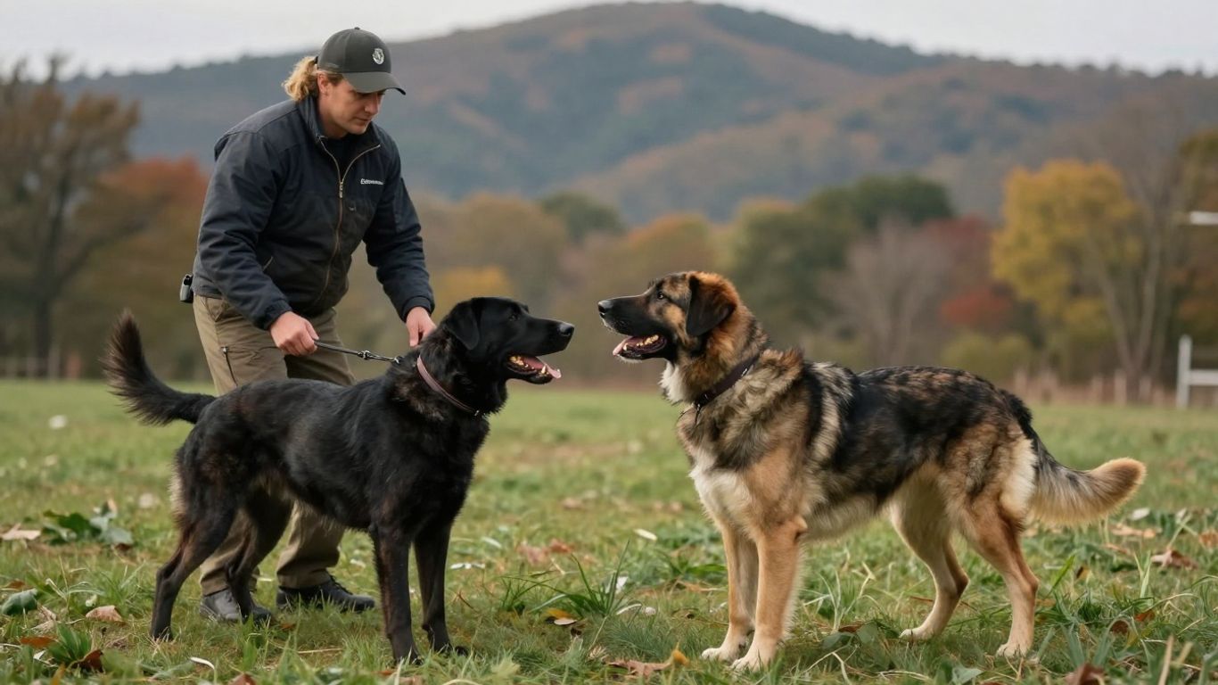Dog training off leash in a natural outdoor setting.