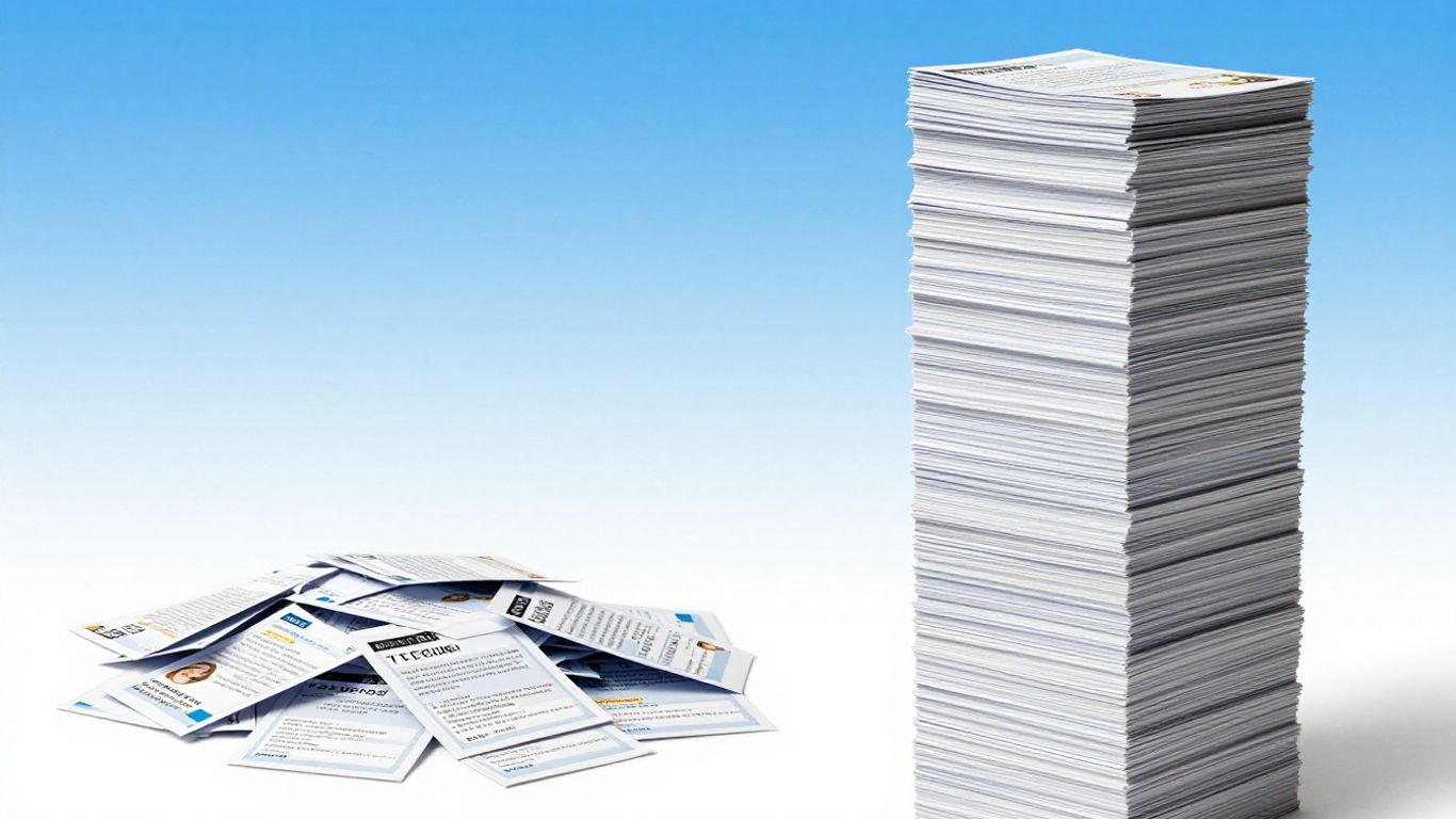 Pile of review cards growing into a large stack.
