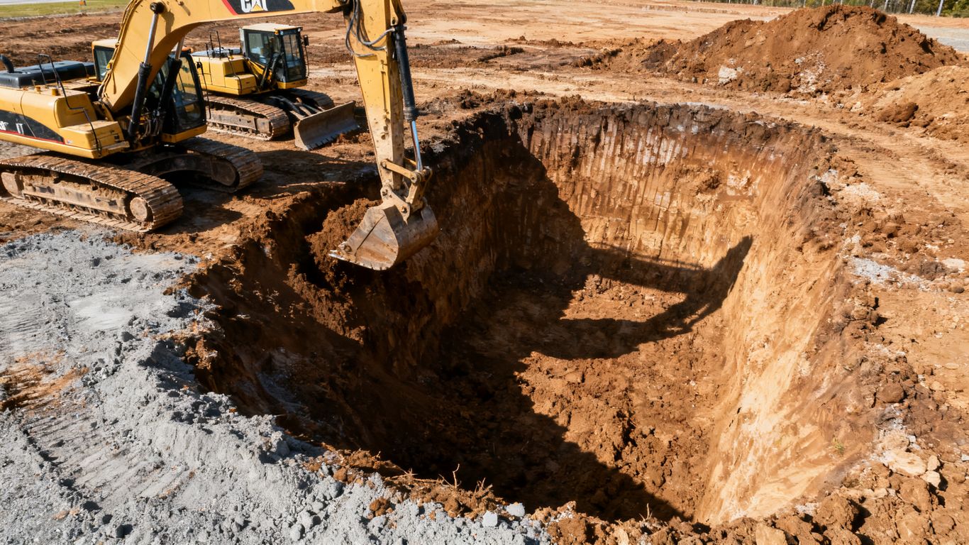 Excavation site with heavy machinery in Calhoun.