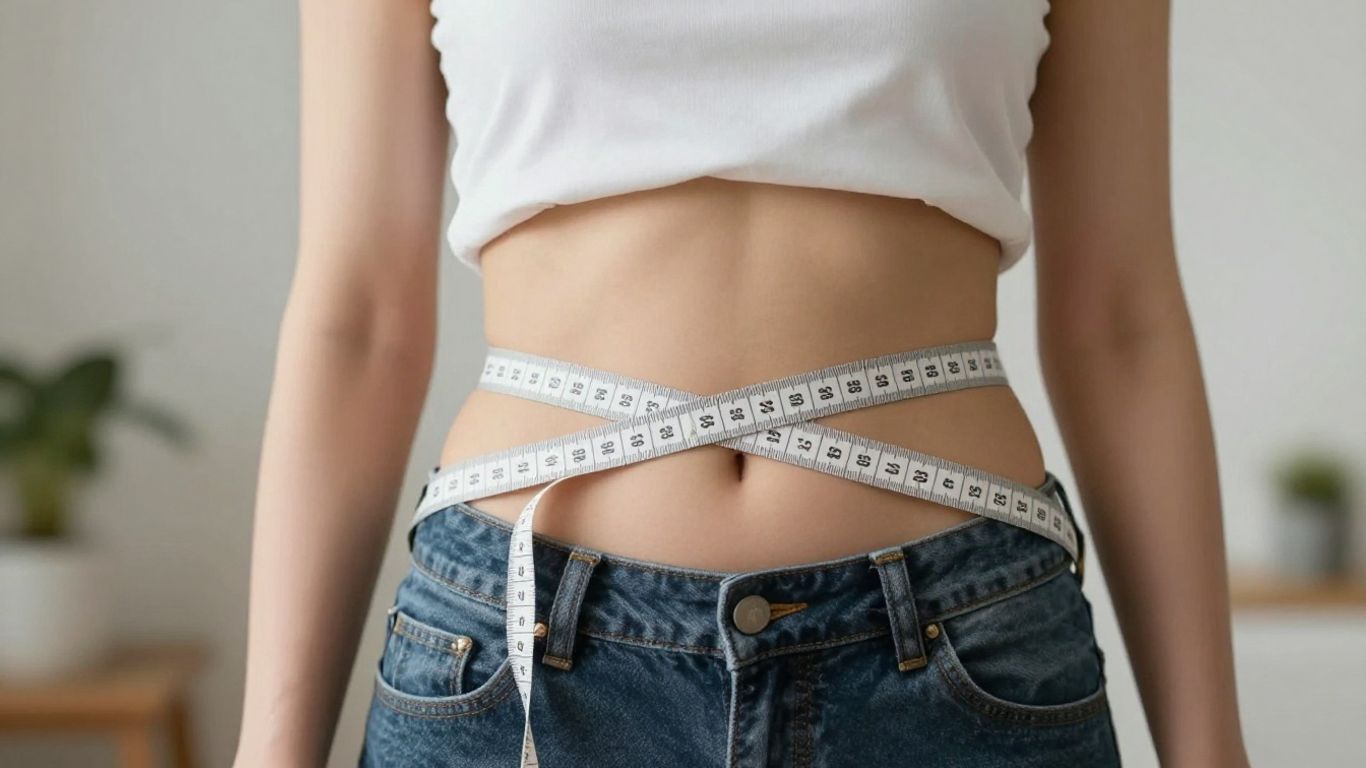 Person looking worried on a weighing scale.