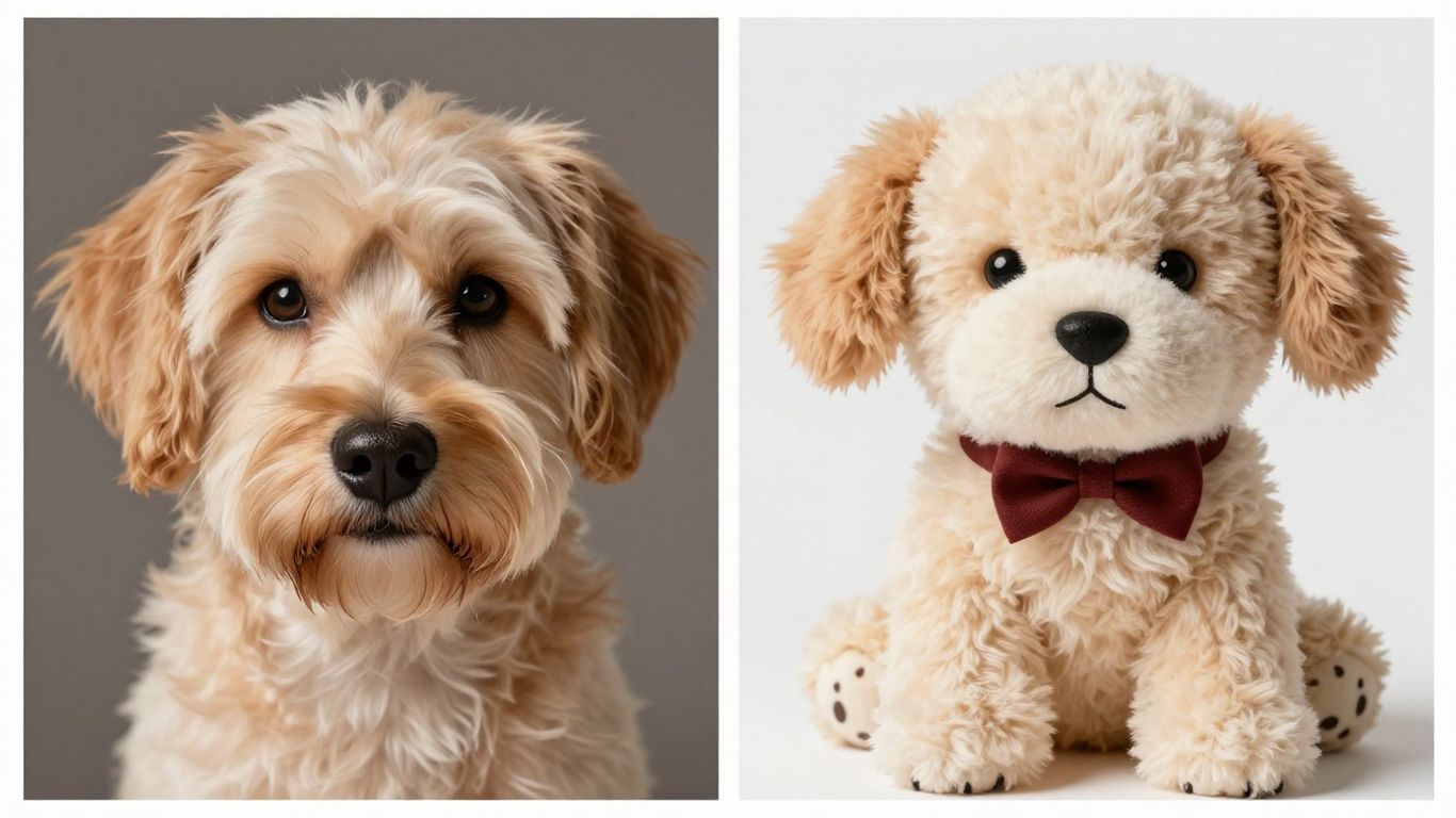 Custom pet portrait versus stuffed animal gift comparison.