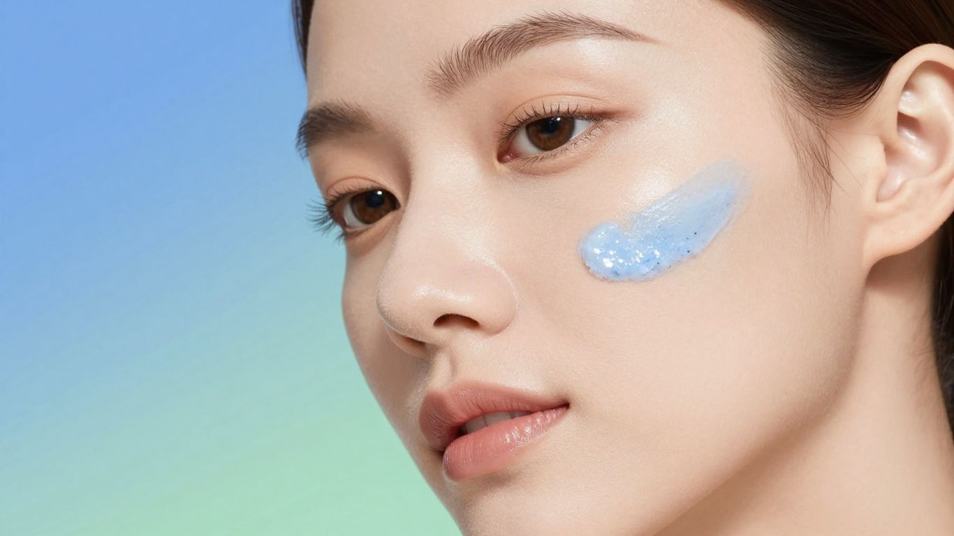 Glowing skin with visible copper peptides and protective barrier.