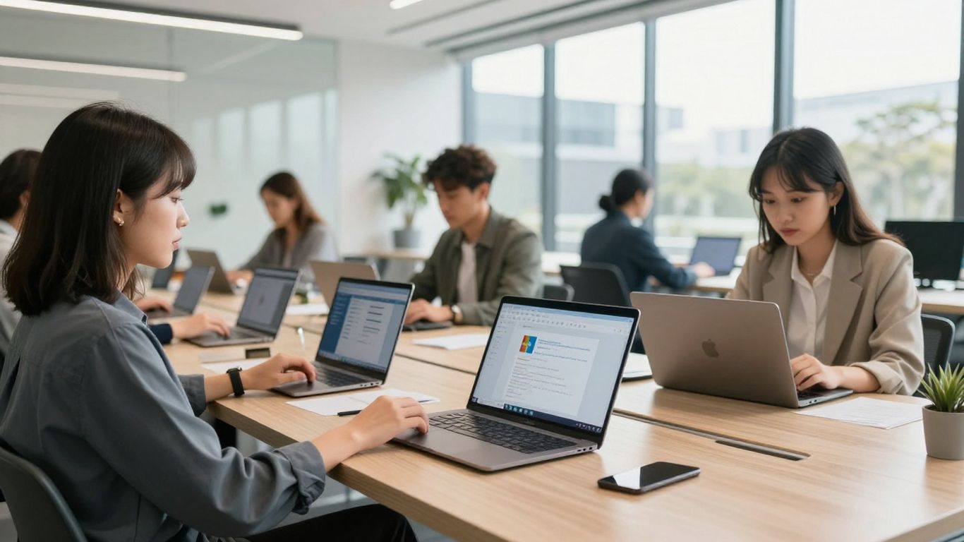 Brisbane business professionals using Microsoft 365 technology.
