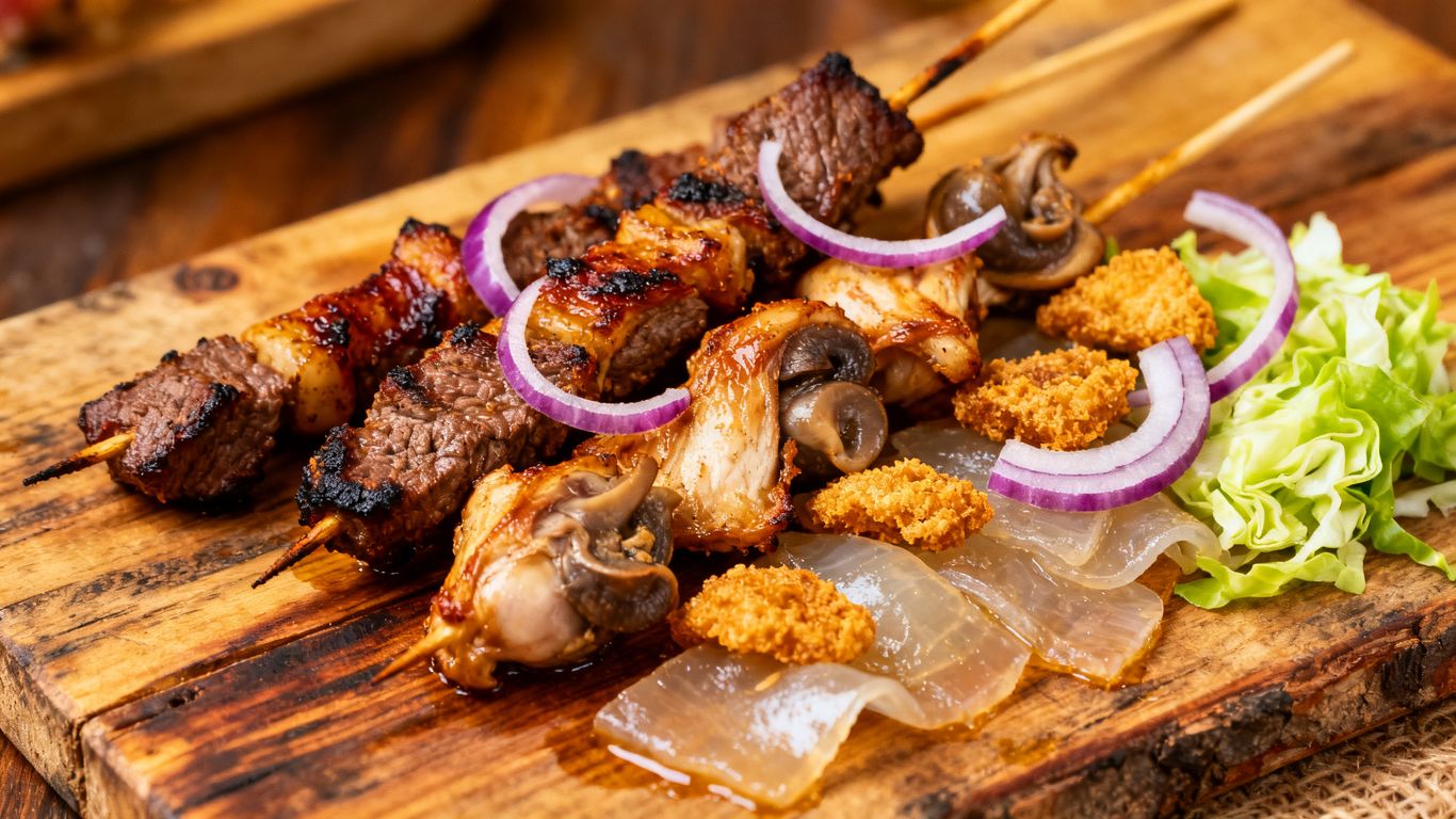 Assorted suya platter featuring mixed meats