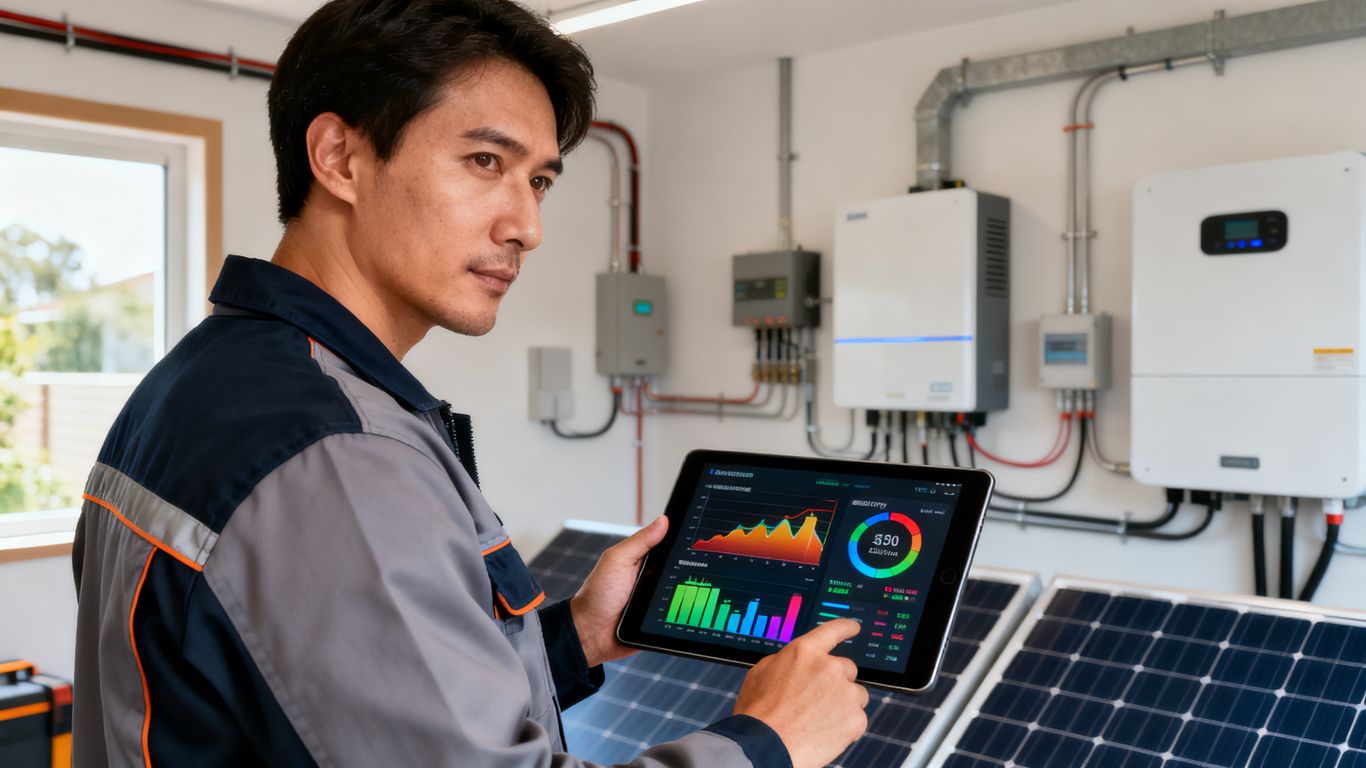 Technician reviewing data charts on a screen