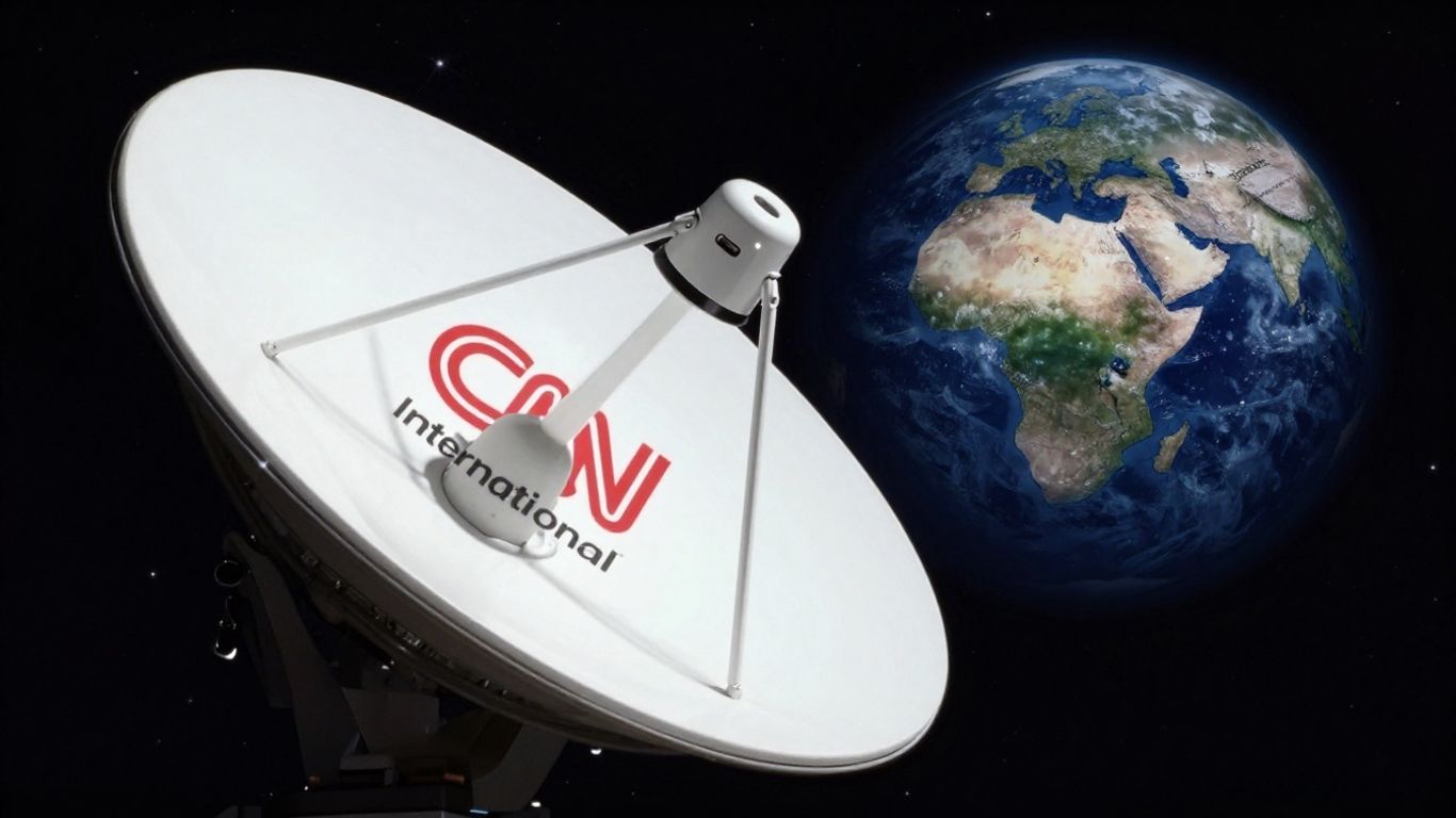 CNN International satellite dish pointing at Earth.