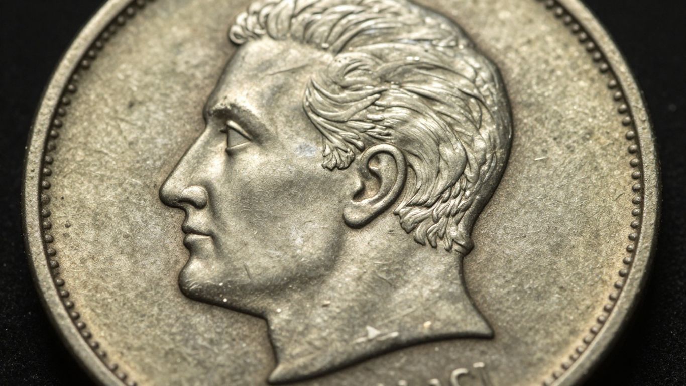 Close-up of a coin showing condition and cleaning effects.