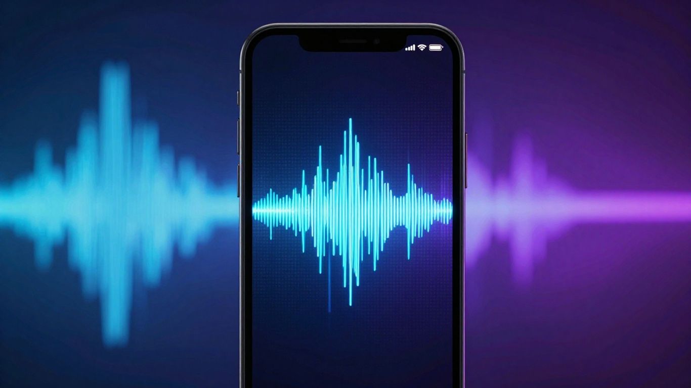 Mobile phone displaying abstract sound wave visualization