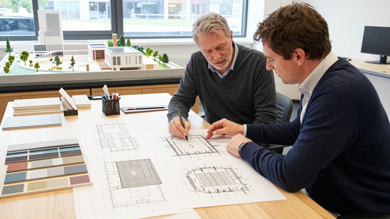 Architect reviewing sports hall acoustic floor details