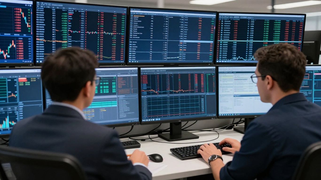 Futures trader monitoring multiple markets on modern screens