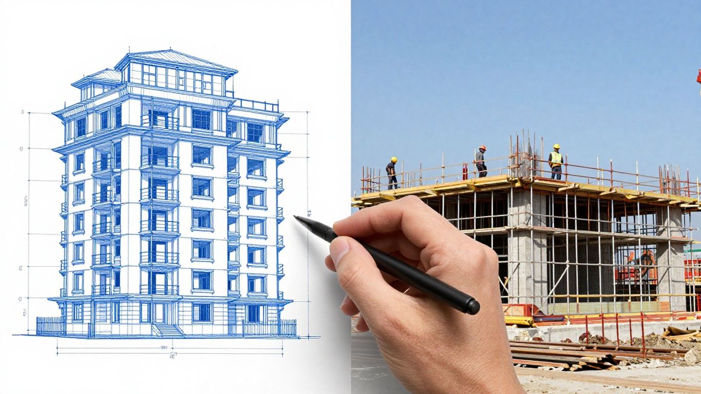 Australian building site and architectural plans.