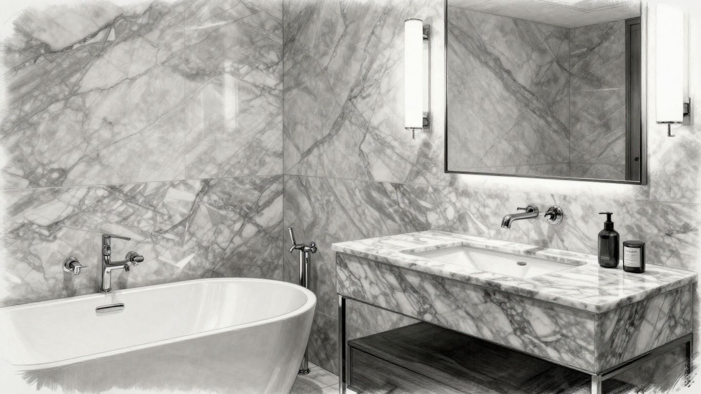 Silver Shadow marble bathroom sketch with elegant veining.