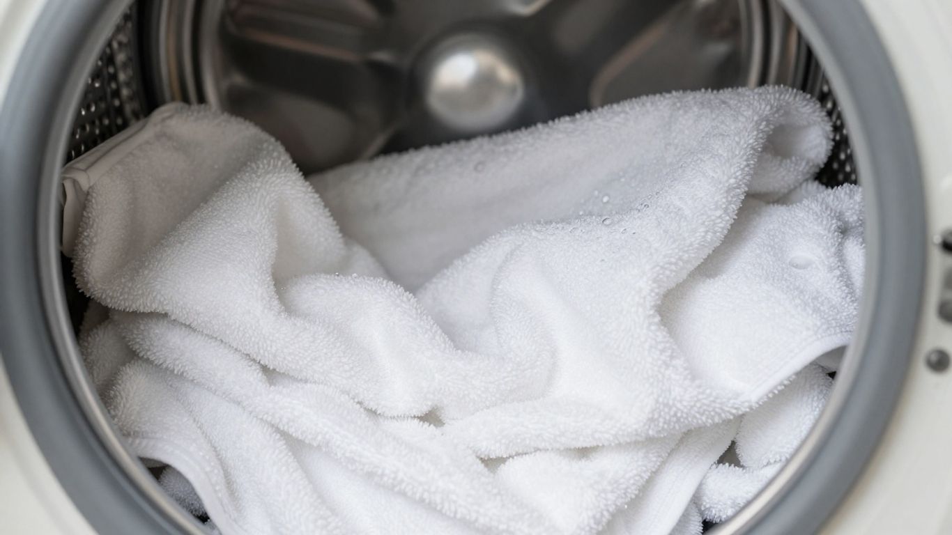 Clean laundry in a washing machine drum.