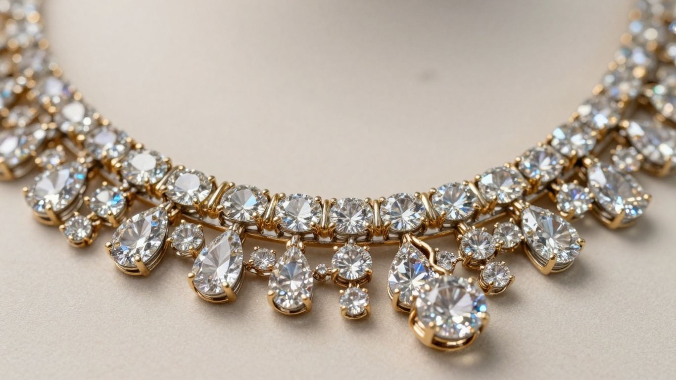 Luxury diamond necklace with intricate gold setting.