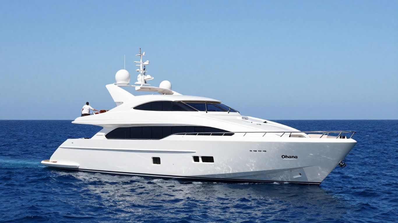The luxurious 'Ohana' yacht sailing on the ocean.