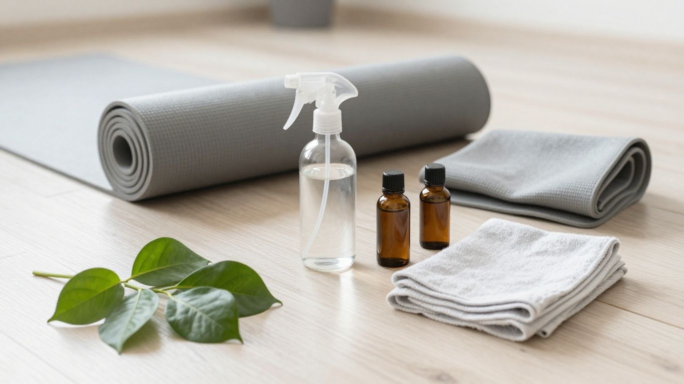 Glass spray bottle, yoga mat, and natural ingredients