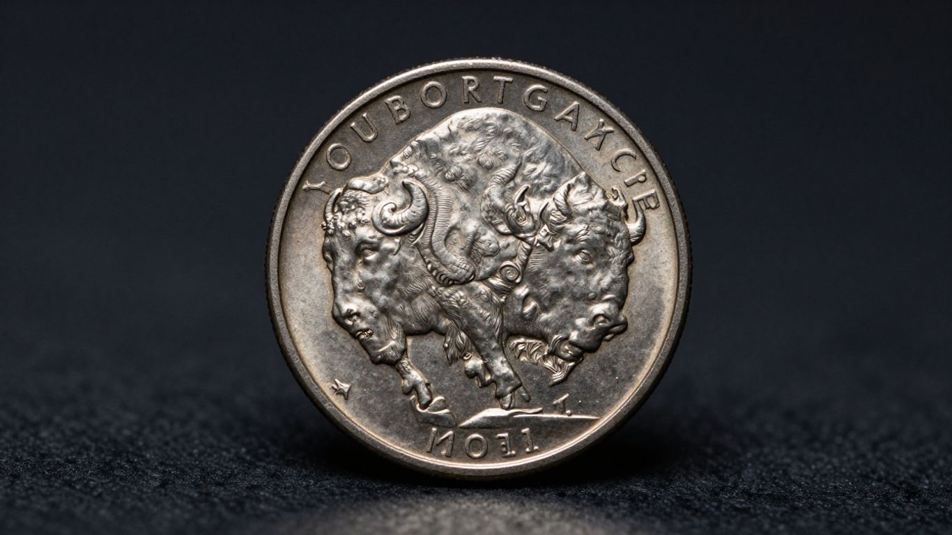Close-up of a Buffalo nickel coin.